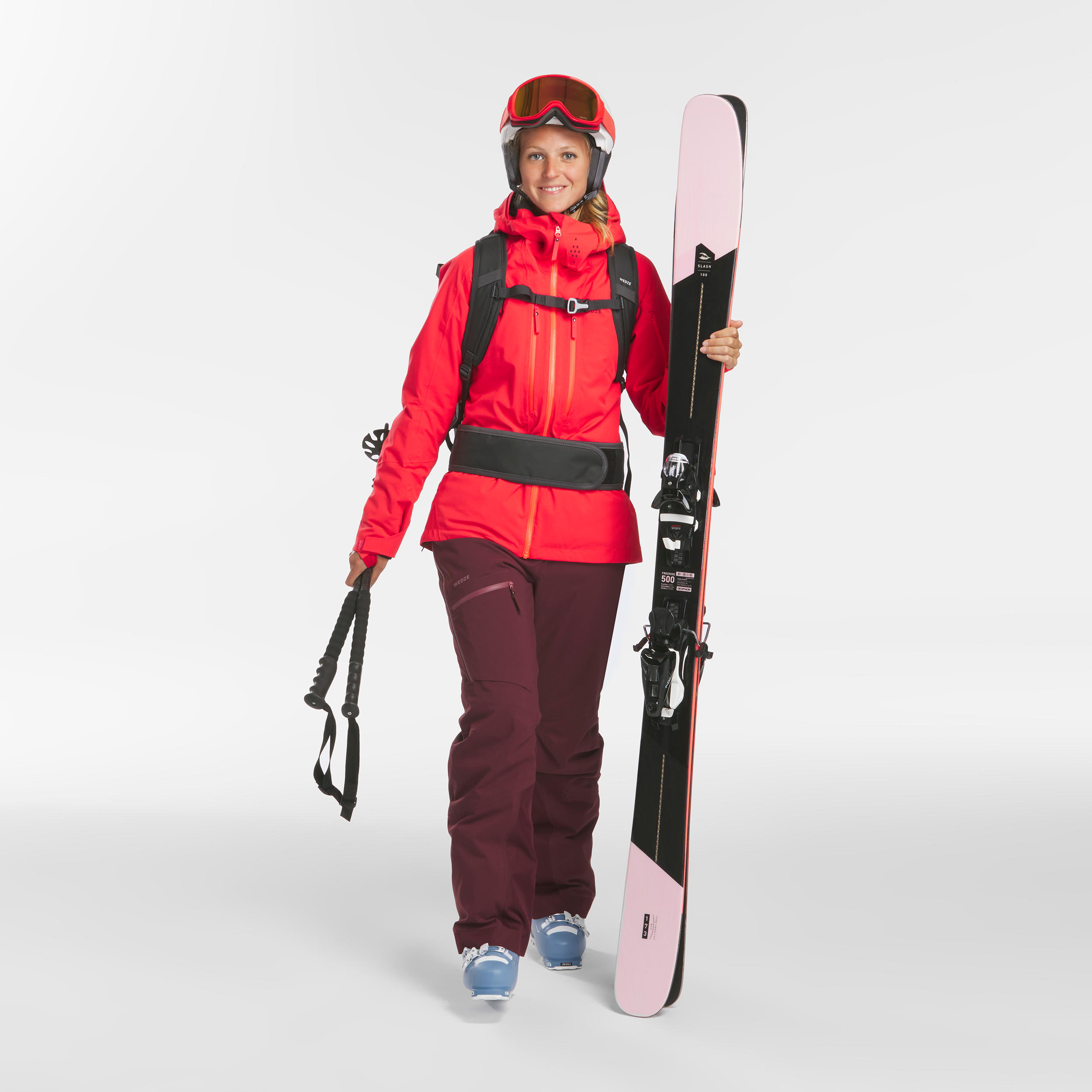 WEDZE Dámska lyžiarska bunda FR500 na freeride červená M · záber 5