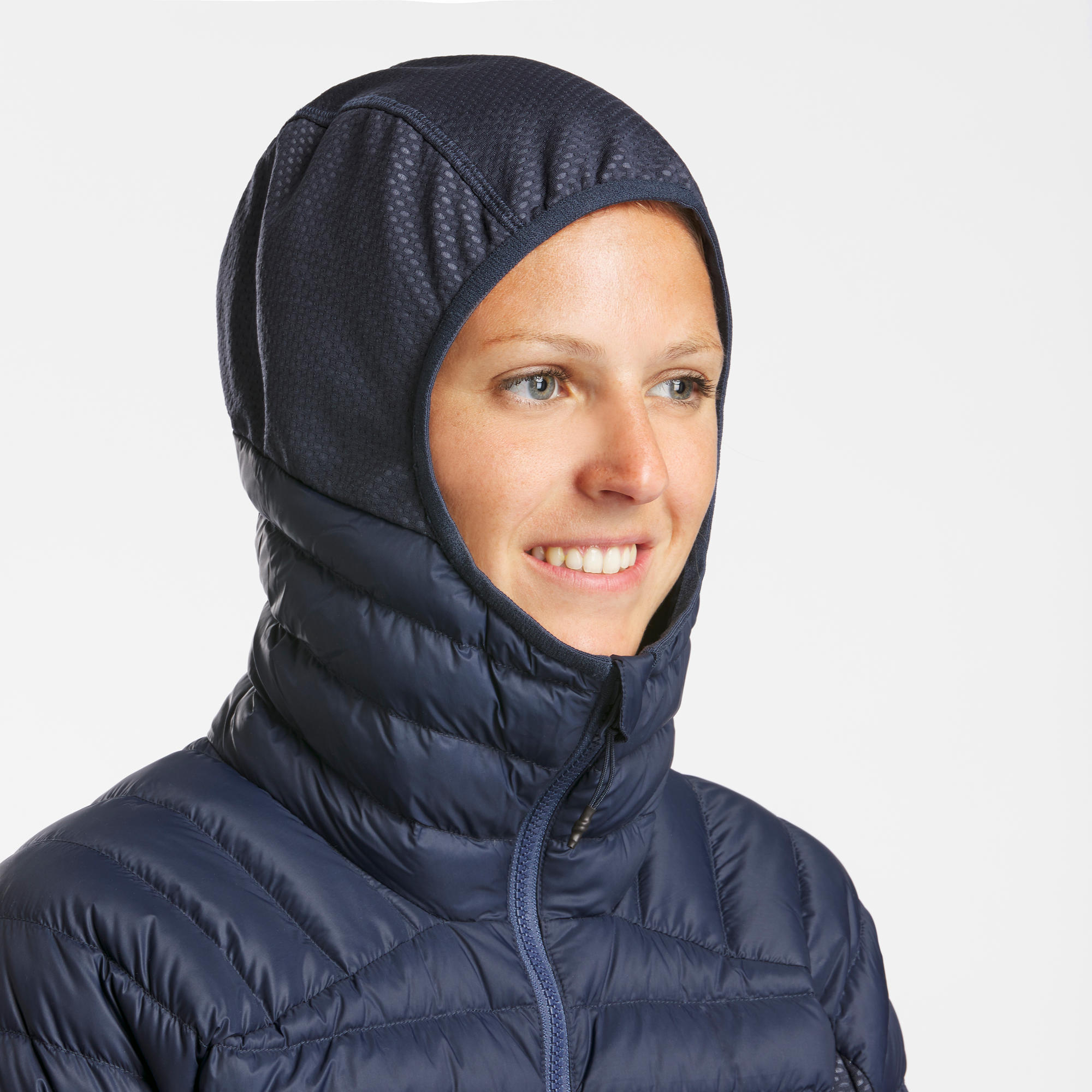 Women's 900 navy blue down-filled lightweight ski down jacket.