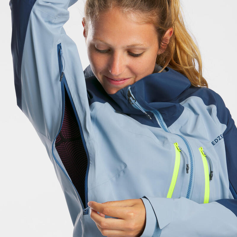 Chaqueta de esquí travesía y nieve impermeable Mujer Wedze JKT Azul