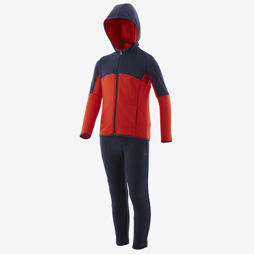 Boys' Gym Warm Breathable Synthetic Tracksuit S500 - Navy Blue/Red