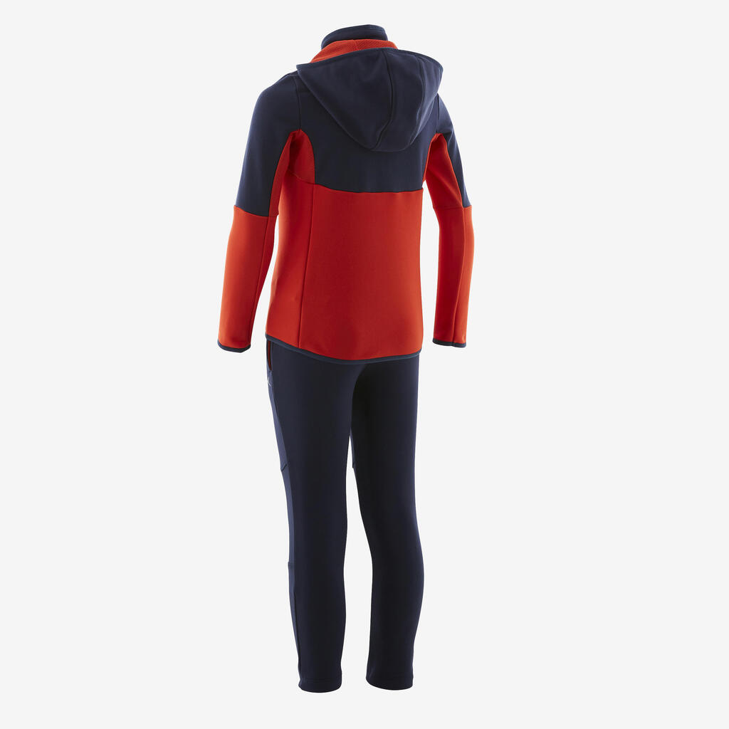 Boys' Gym Warm Breathable Synthetic Tracksuit S500 - Navy Blue/Red