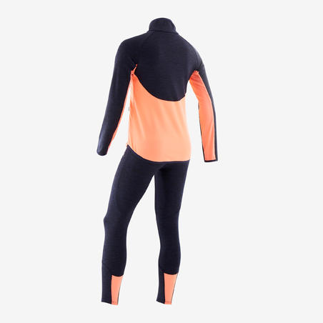 חליפת טרנינג סינתטית ומחממת להתעמלות דגם לבנות - כחול נייבי / קורל