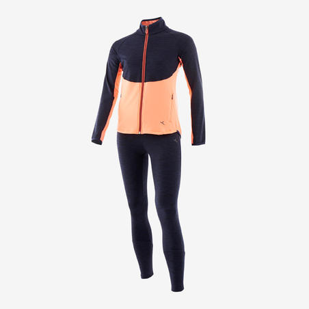 חליפת טרנינג סינתטית ומחממת להתעמלות דגם לבנות - כחול נייבי / קורל