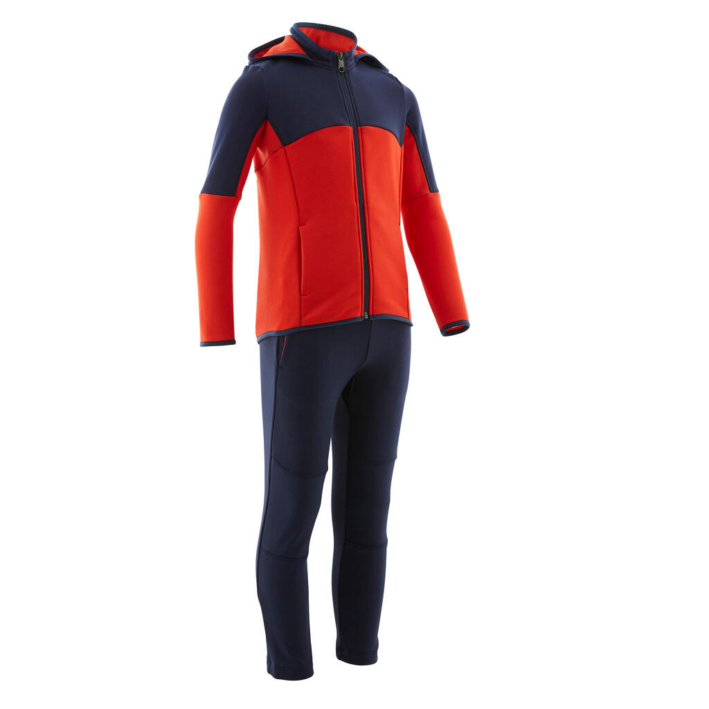 Boys' Gym Warm Breathable Synthetic Tracksuit S500 - Navy Blue/Red