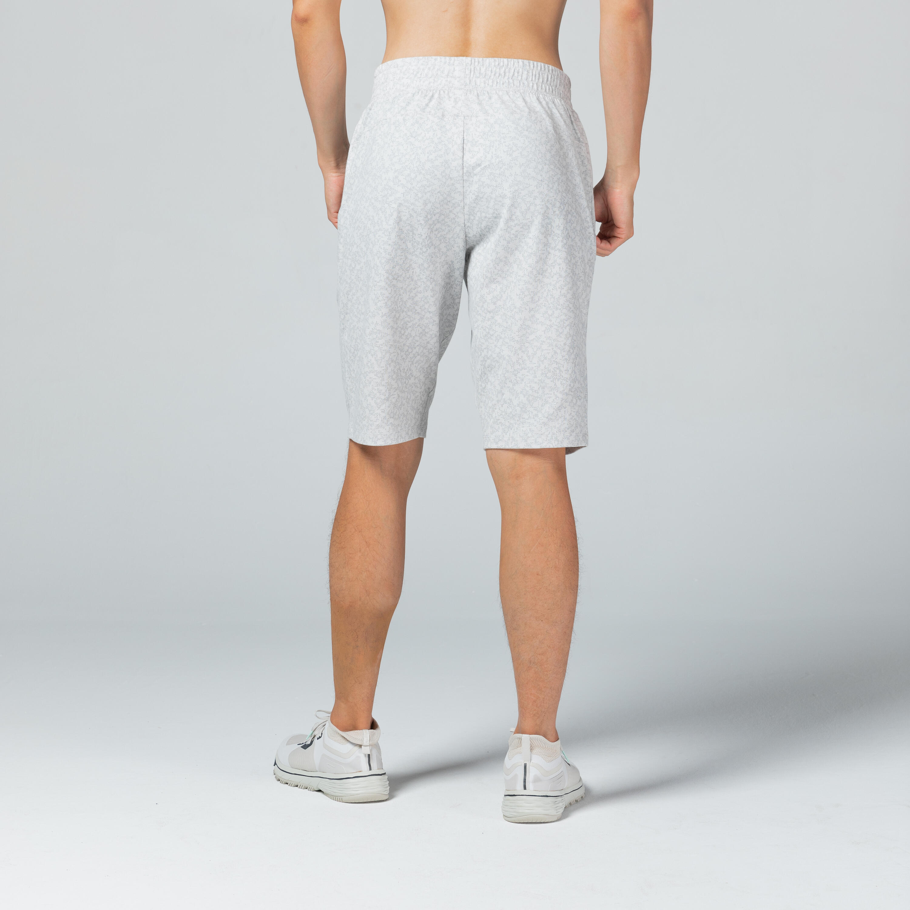 Long Slim-Fit Stretch Cotton Fitness Shorts with Zip Pockets - Grey Pattern 4/8