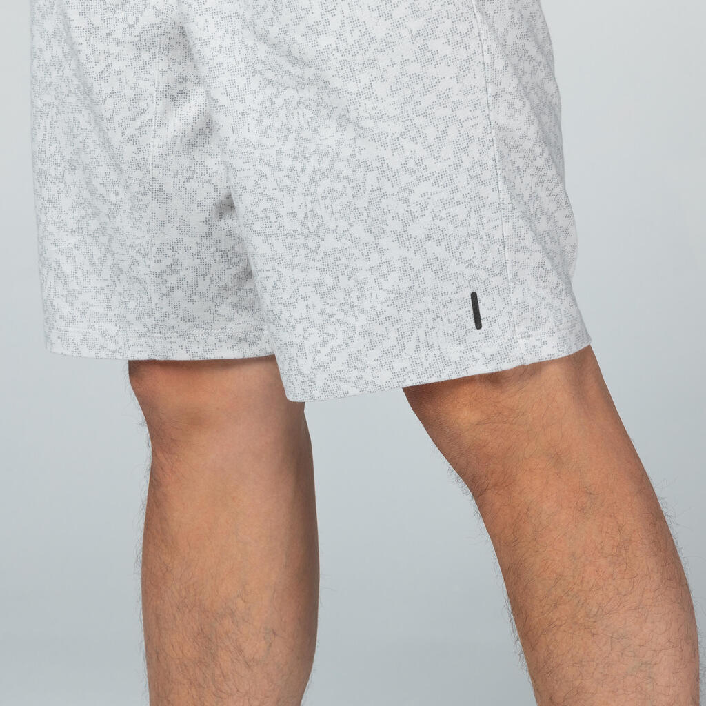 Long Slim-Fit Stretch Cotton Fitness Shorts with Zip Pockets - Grey Pattern