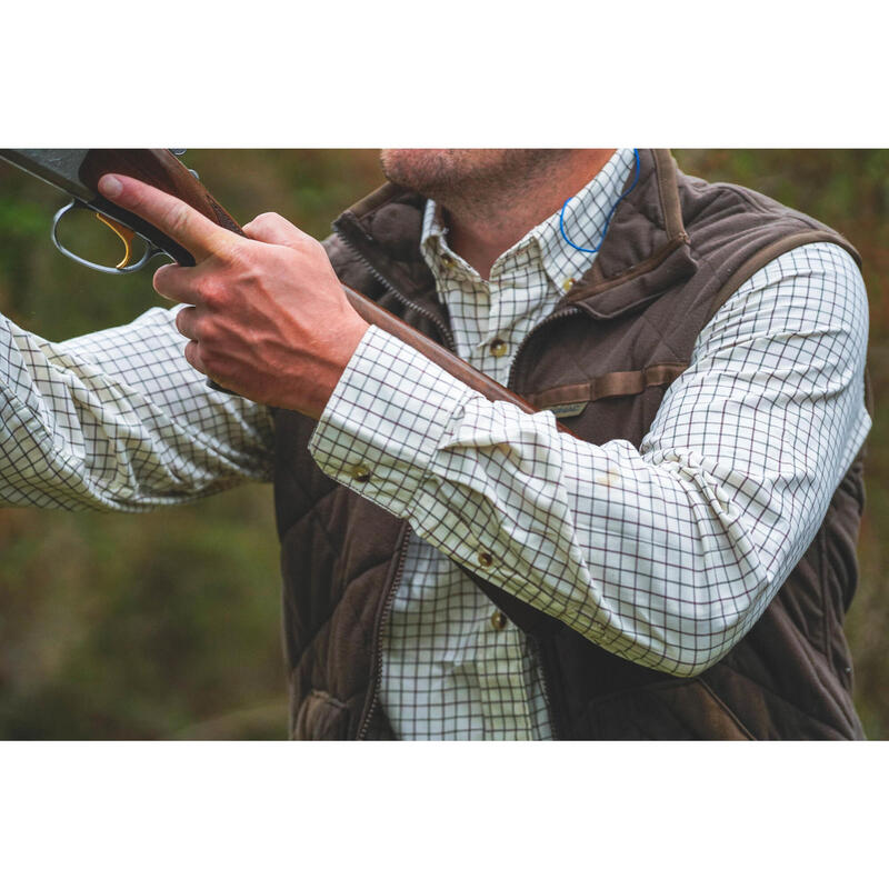 Chemise chasse coton manches longues respirant homme - 100 à carreaux blanc.