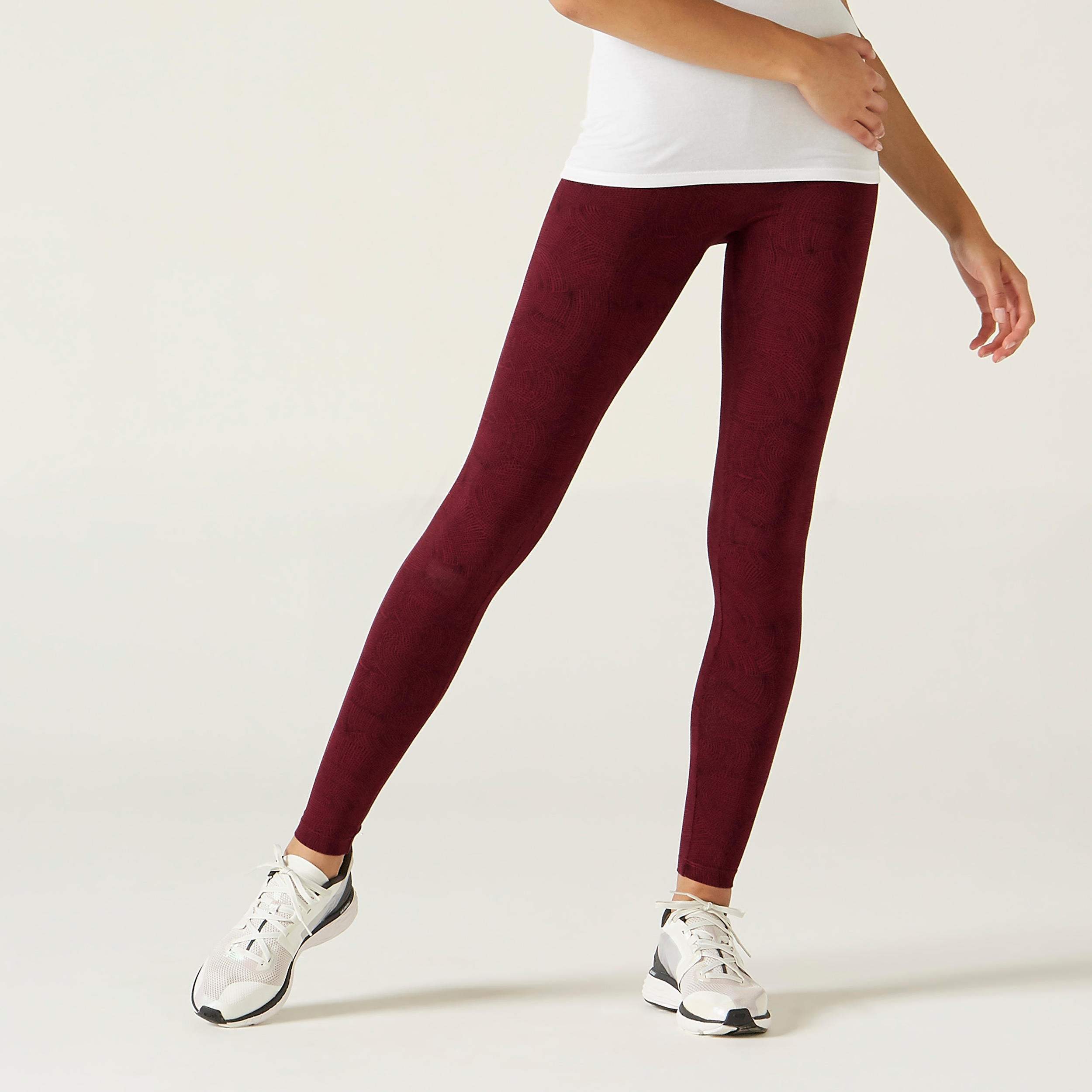 DOMYOS Women's Slim-Fit Fitness Leggings Fit+ 500 - Burgundy Print