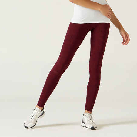 Women's Slim-Fit Fitness Leggings Fit+ 500 - Burgundy Print