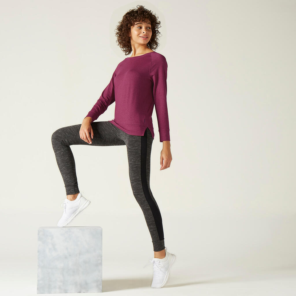 Stretchy Long-Sleeved Cotton Fitness T-Shirt - Purple