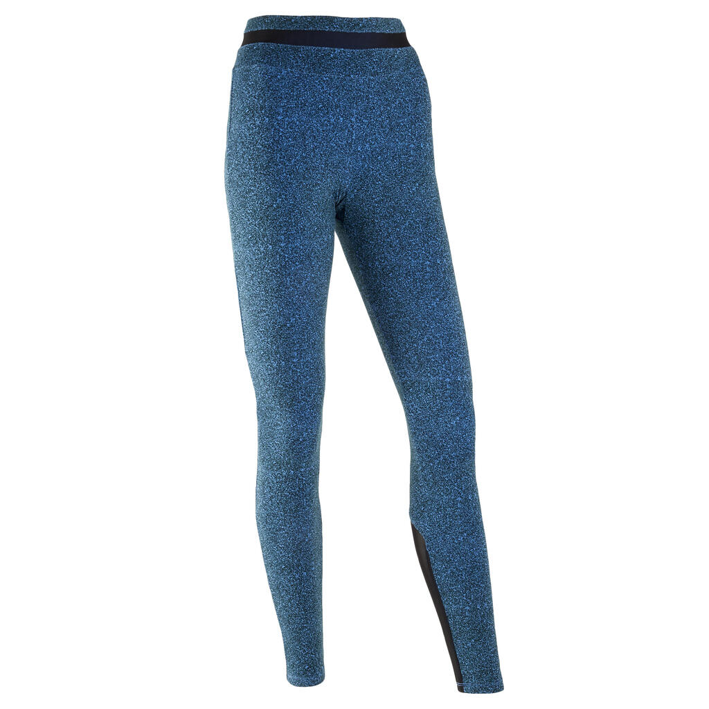 Stretchy High-Waisted Cotton Fitness Leggings with Mesh - Blue Print