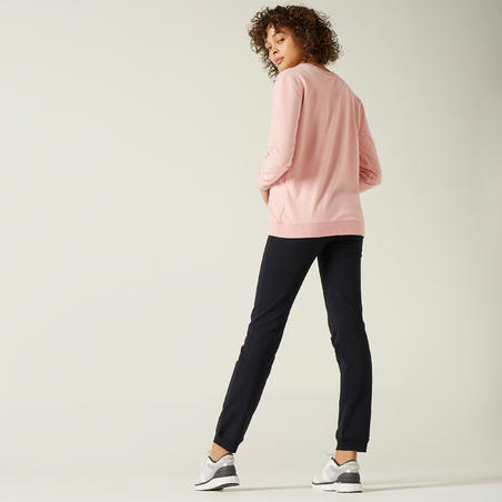 Брюки беговые для фитнеса хлопковые прямого покроя с карманом женские черные 120