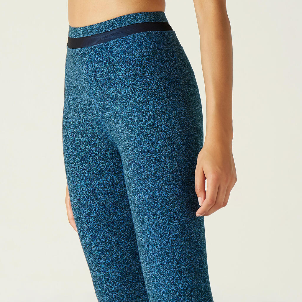 Stretchy High-Waisted Cotton Fitness Leggings with Mesh - Blue Print