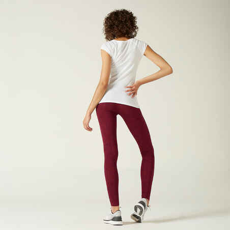 Women's Slim-Fit Fitness Leggings Fit+ 500 - Burgundy Print