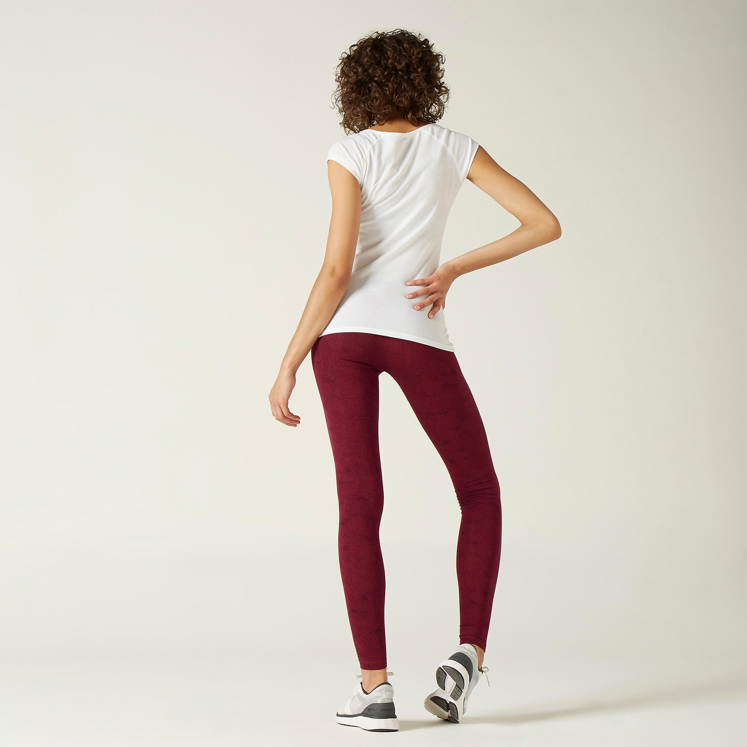 Women's Slim-Fit Fitness Leggings Fit+ 500 - Burgundy Print 3/8