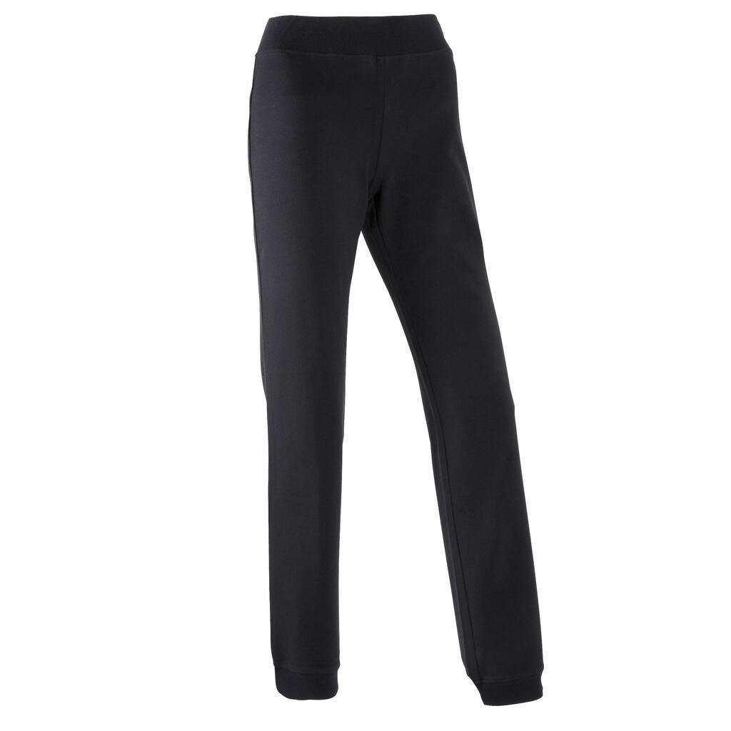 Pantalon jogging fitness femme coton coupe droite sans poche - 120 noir