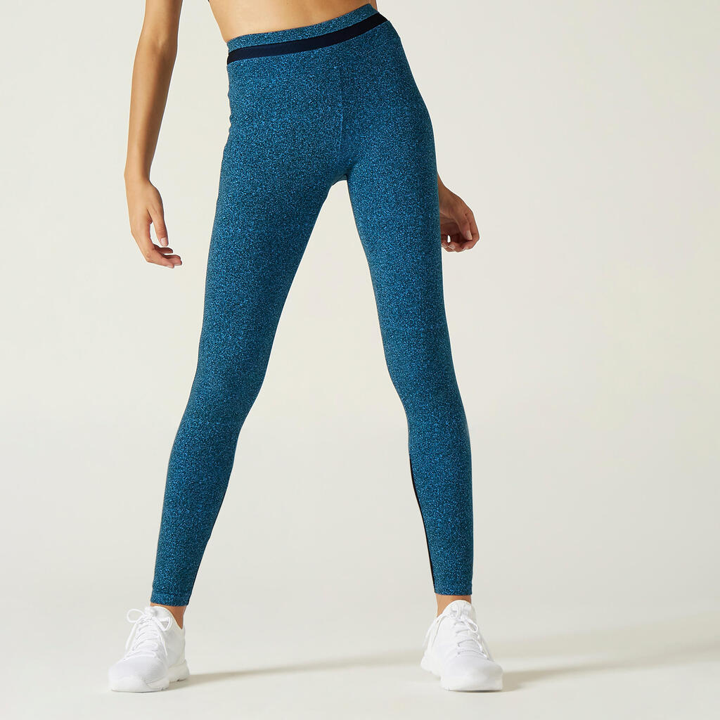 Stretchy High-Waisted Cotton Fitness Leggings with Mesh - Blue Print