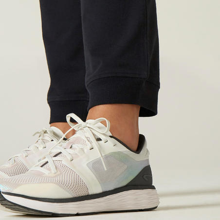 Брюки беговые для фитнеса хлопковые прямого покроя с карманом женские черные 120