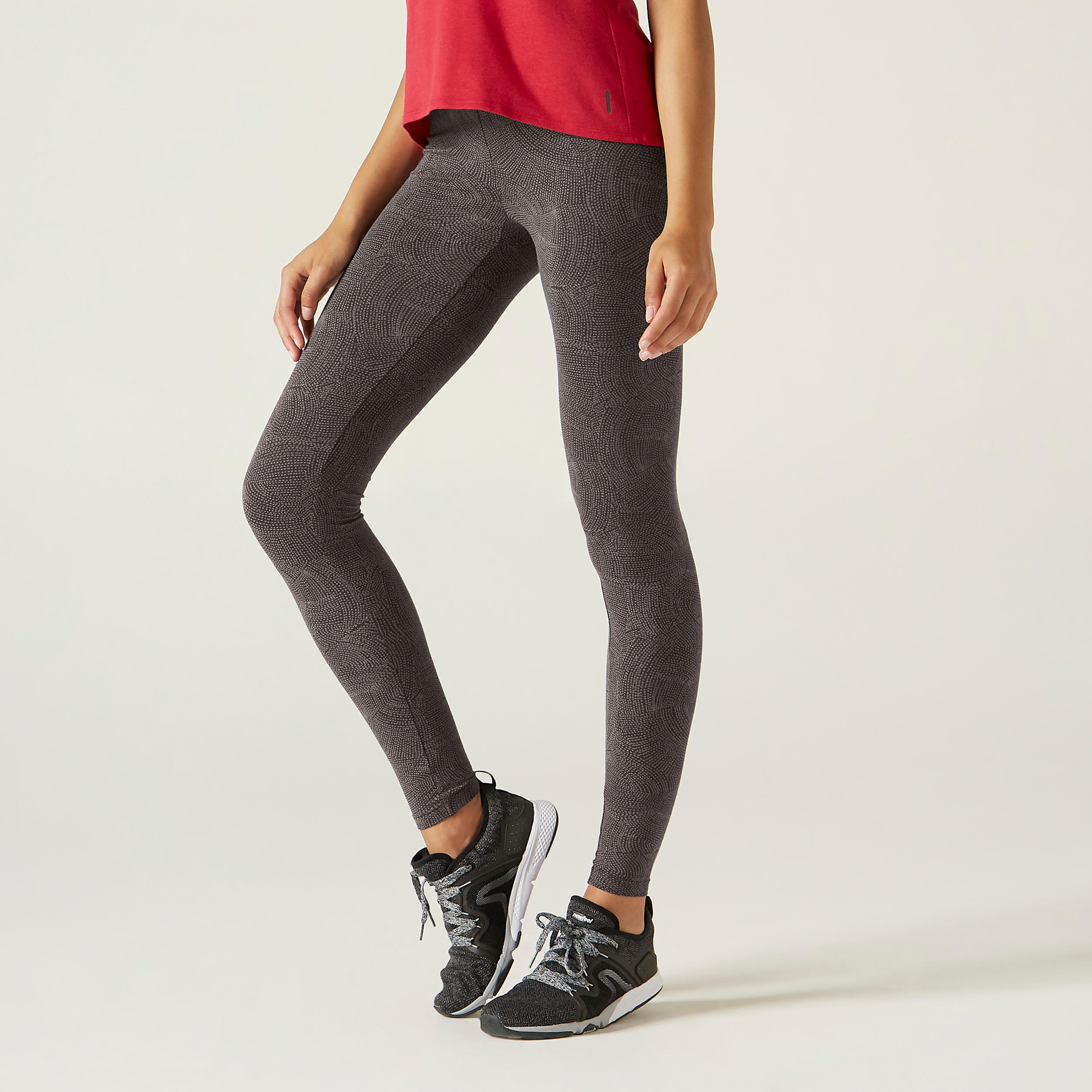 DOMYOS Women's Slim-Fit Fitness Leggings Fit+ 500 - Grey Print