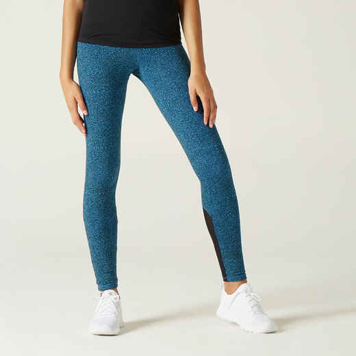 
      Stretchy High-Waisted Cotton Fitness Leggings with Mesh - Blue Print
  