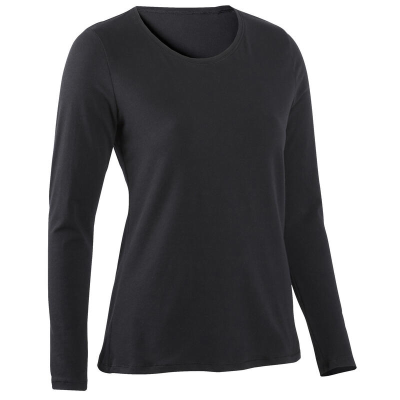 Long-Sleeved Cotton Fitness T-Shirt - Black