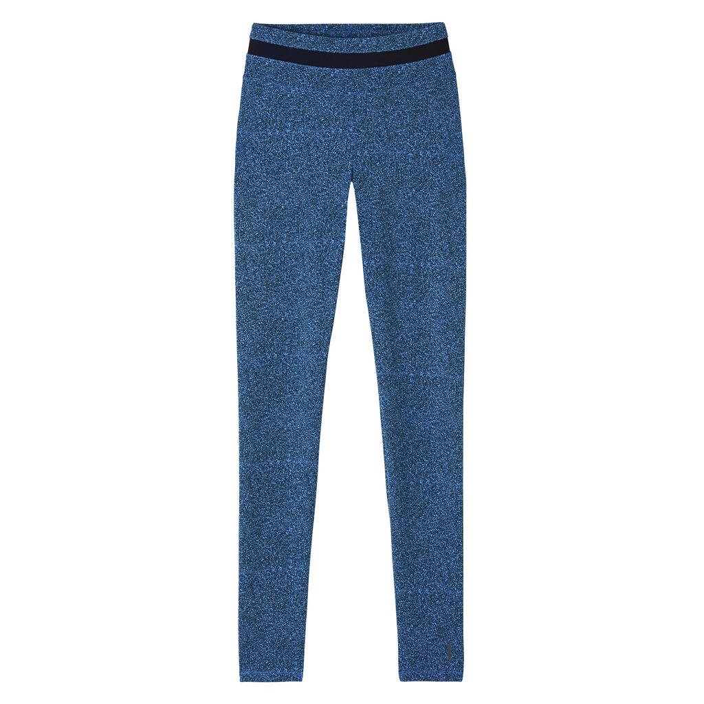 Stretchy High-Waisted Cotton Fitness Leggings with Mesh - Blue Print