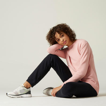 Брюки беговые для фитнеса хлопковые прямого покроя с карманом женские черные 120