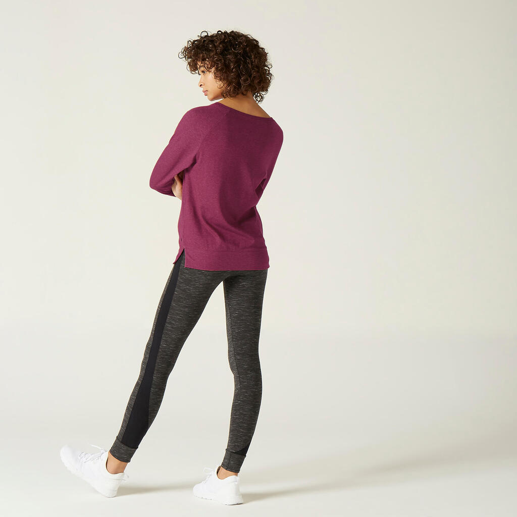 Stretchy Long-Sleeved Cotton Fitness T-Shirt - Purple