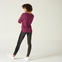 T-shirt fitness manches longues droit col rond coton femme - 500 violet