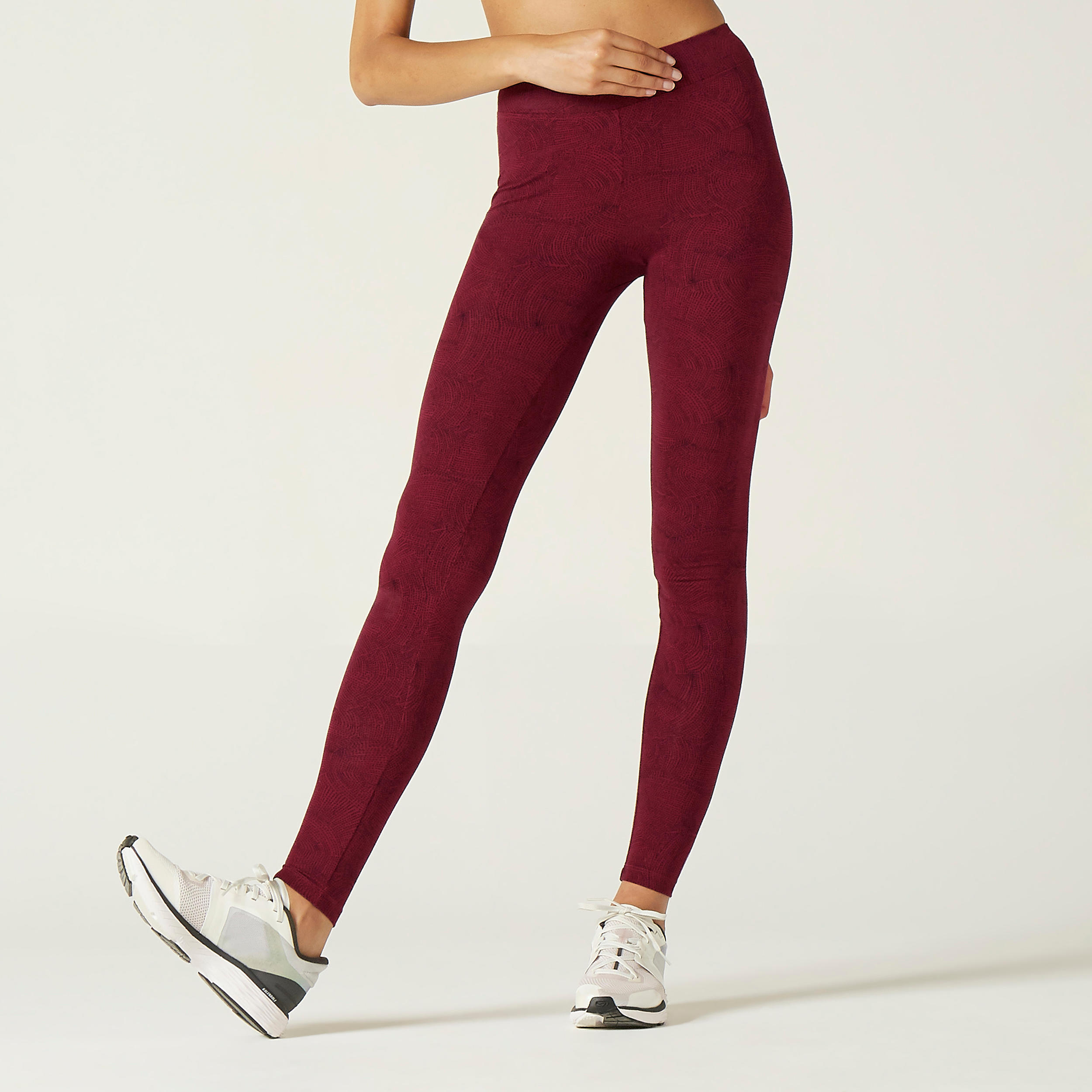 Women's Slim-Fit Fitness Leggings Fit+ 500 - Burgundy Print 4/8