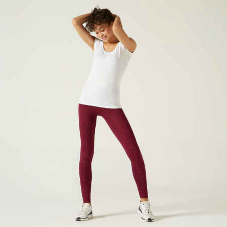 Legging fitness long coton extensible femme - Fit+ Bordeaux avec Imprimé