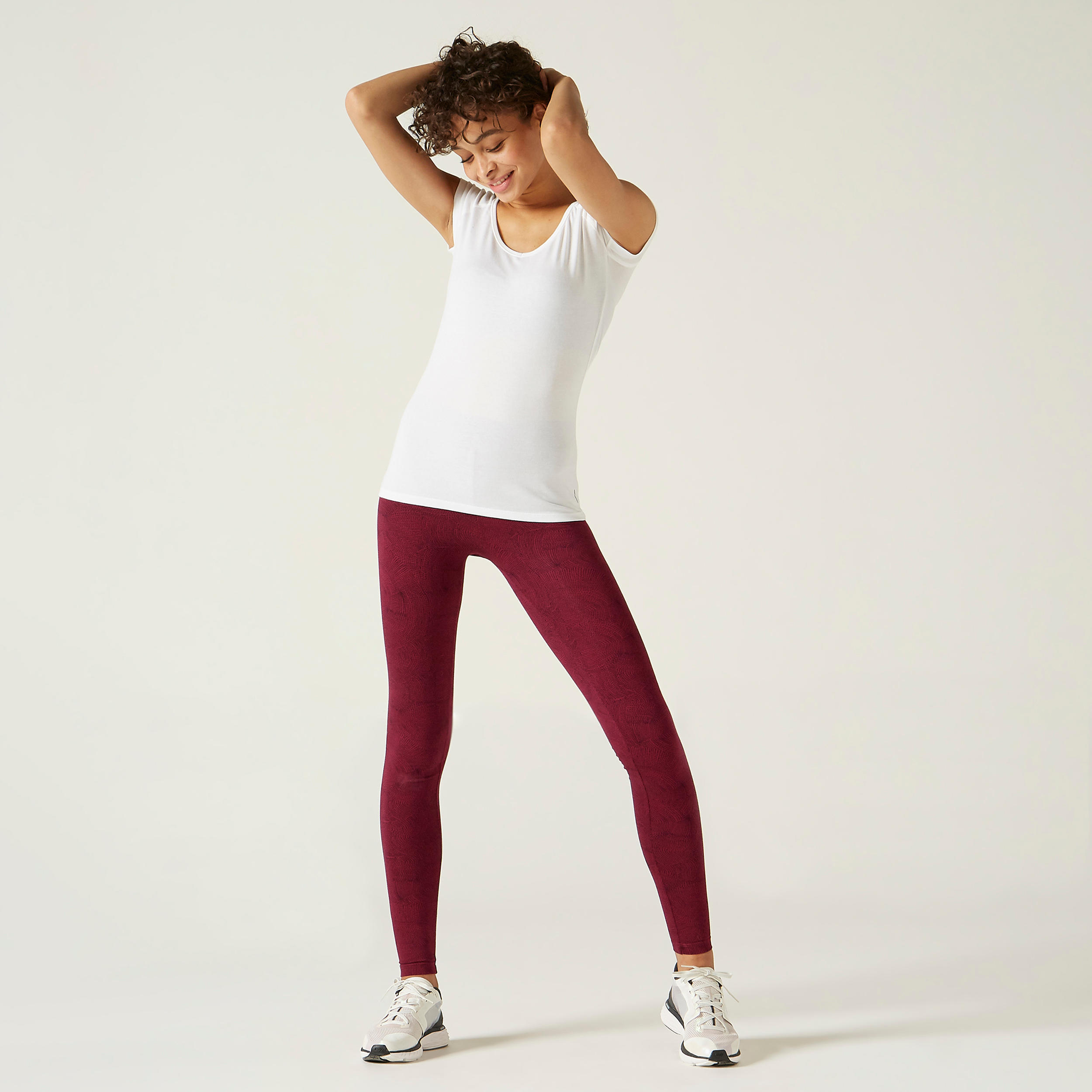 Women's Slim-Fit Fitness Leggings Fit+ 500 - Burgundy Print 2/8