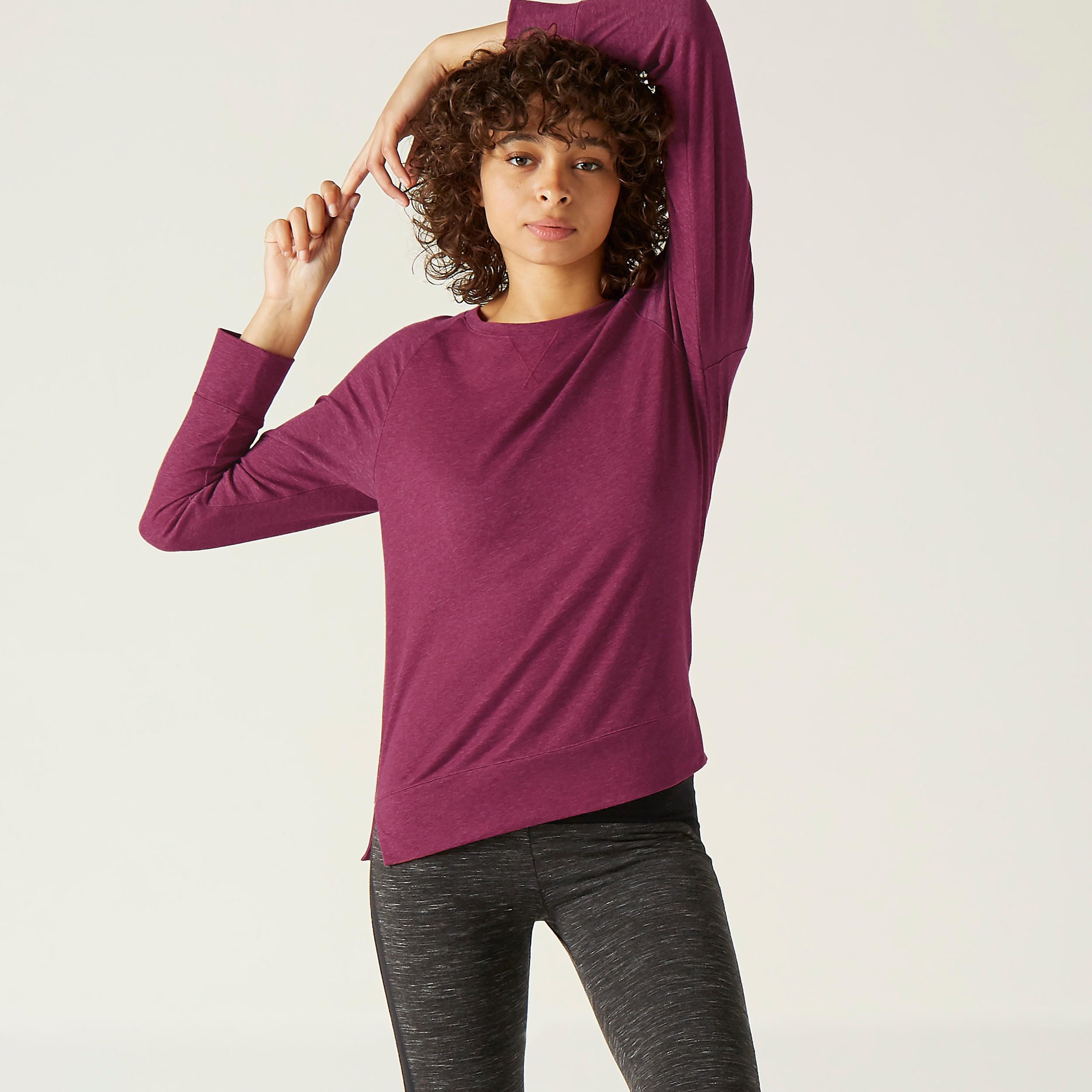 Tee-shirt manches longues AIR+, fitness femme, imprimé foncé NYAMBA |  Decathlon