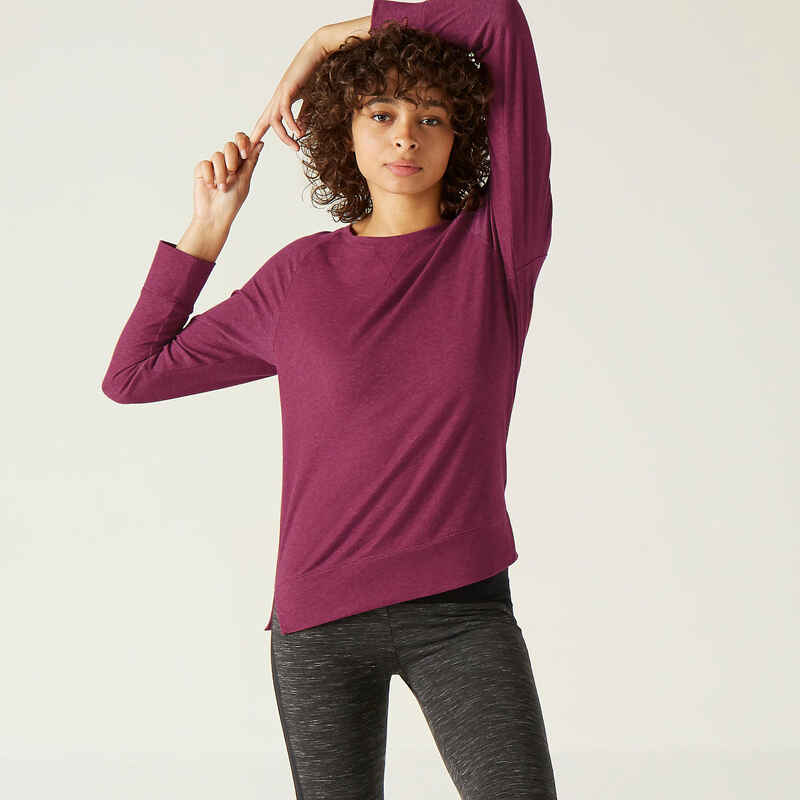 Stretchy Long-Sleeved Cotton Fitness T-Shirt - Purple