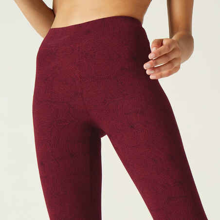 Women's Slim-Fit Fitness Leggings Fit+ 500 - Burgundy Print