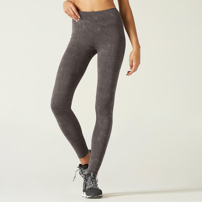 Legging fitness long coton extensible femme - Fit+ Gris avec Imprimé
