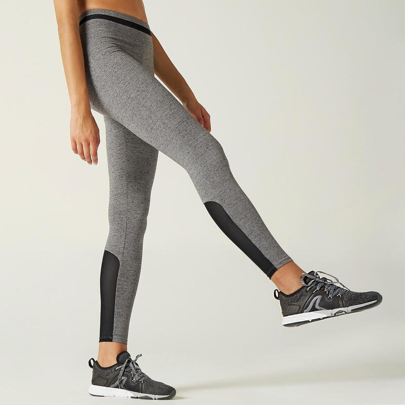 Stretchy High-Waisted Cotton Fitness Leggings with Mesh - Grey