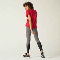 Stretchy High-Waisted Cotton Fitness Leggings with Mesh - Grey