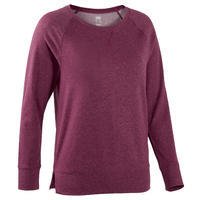 T-shirt fitness manches longues droit col rond coton femme - 500 violet