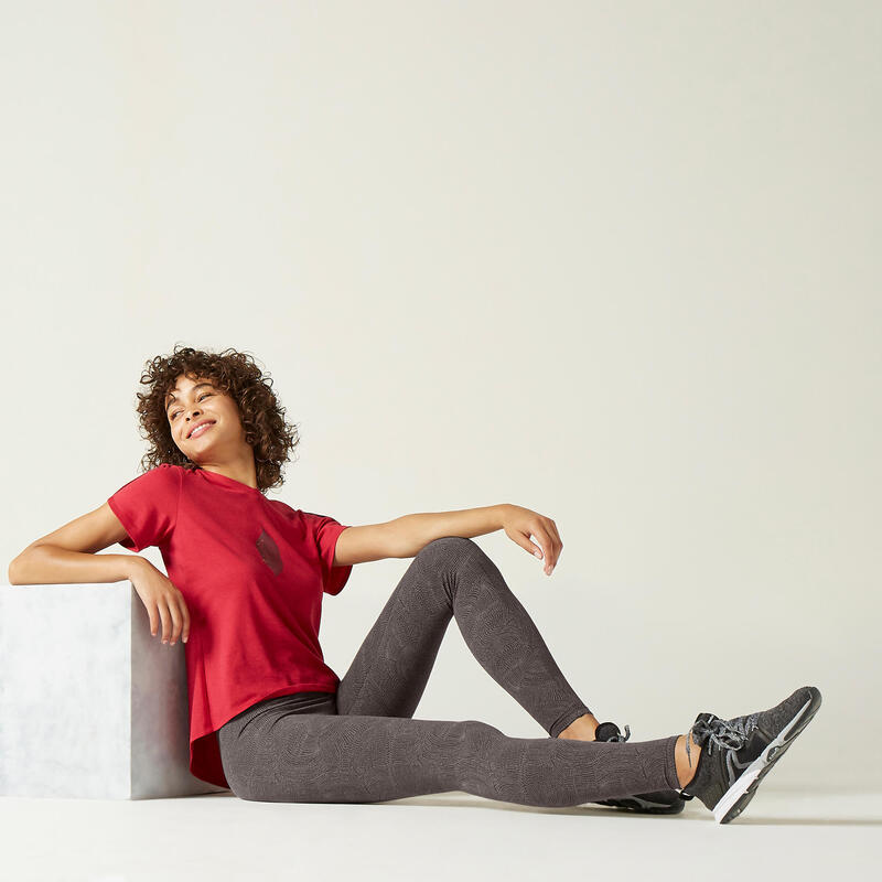 Legging fitness long coton extensible femme - Fit+ Gris avec Imprimé