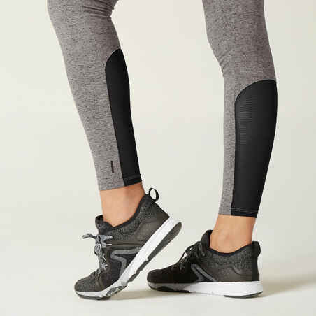 Stretchy High-Waisted Cotton Fitness Leggings with Mesh - Grey