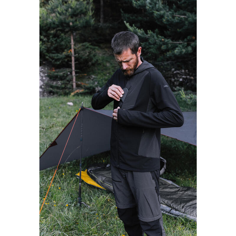 男款登山健行軟殼防風外套－TREK 900 WIND－黑色