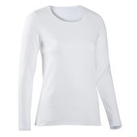 T-shirt fitness Basic manches longues slim coton col rond femme blanc glacier