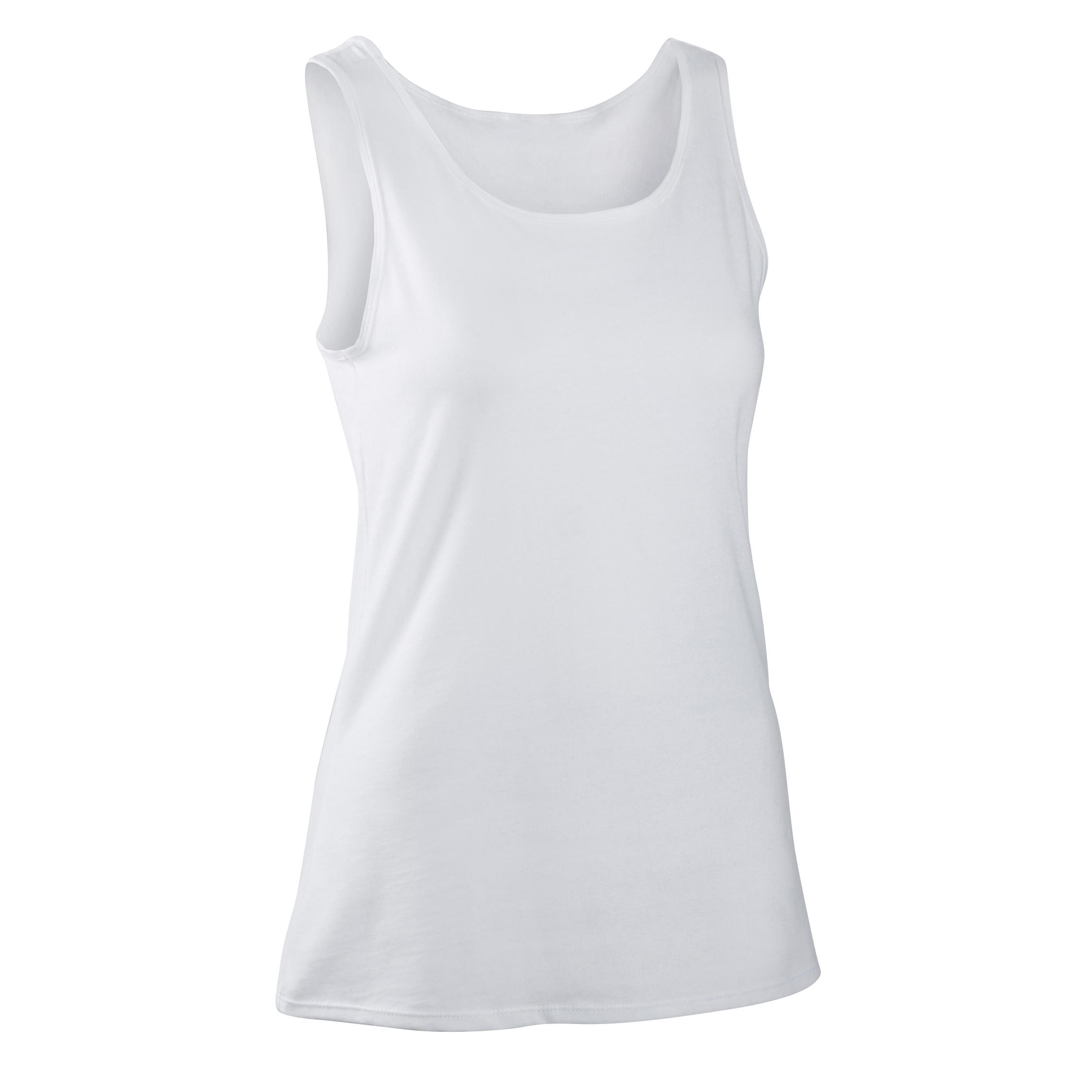 Women's Straight-Cut Crew Neck Cotton Fitness Tank Top 100 - Icy White - DOMYOS