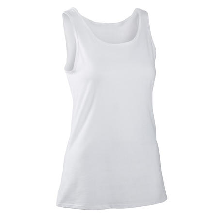 Ženska pamučna majica bez rukava za fitnes. Ravnog kroja sa okruglim izrezom- bela