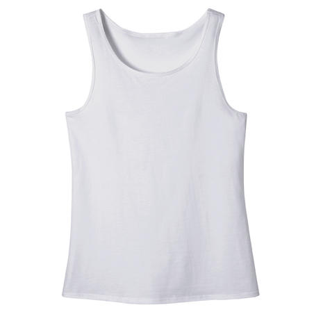 Camiseta sin mangas cuello redondo recta algodón mujer  Fitness -100 blanco glaciar  