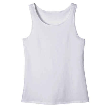 Camiseta fitness sin mangas tirantes 100% algodón Mujer Domyos blanco