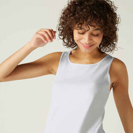 Women's Straight-Cut Crew Neck Cotton Fitness Tank Top 100 - Icy White