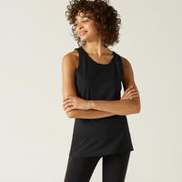 Camiseta sin manga cuello redondo recta algodón mujer Fitness - 100 negro 