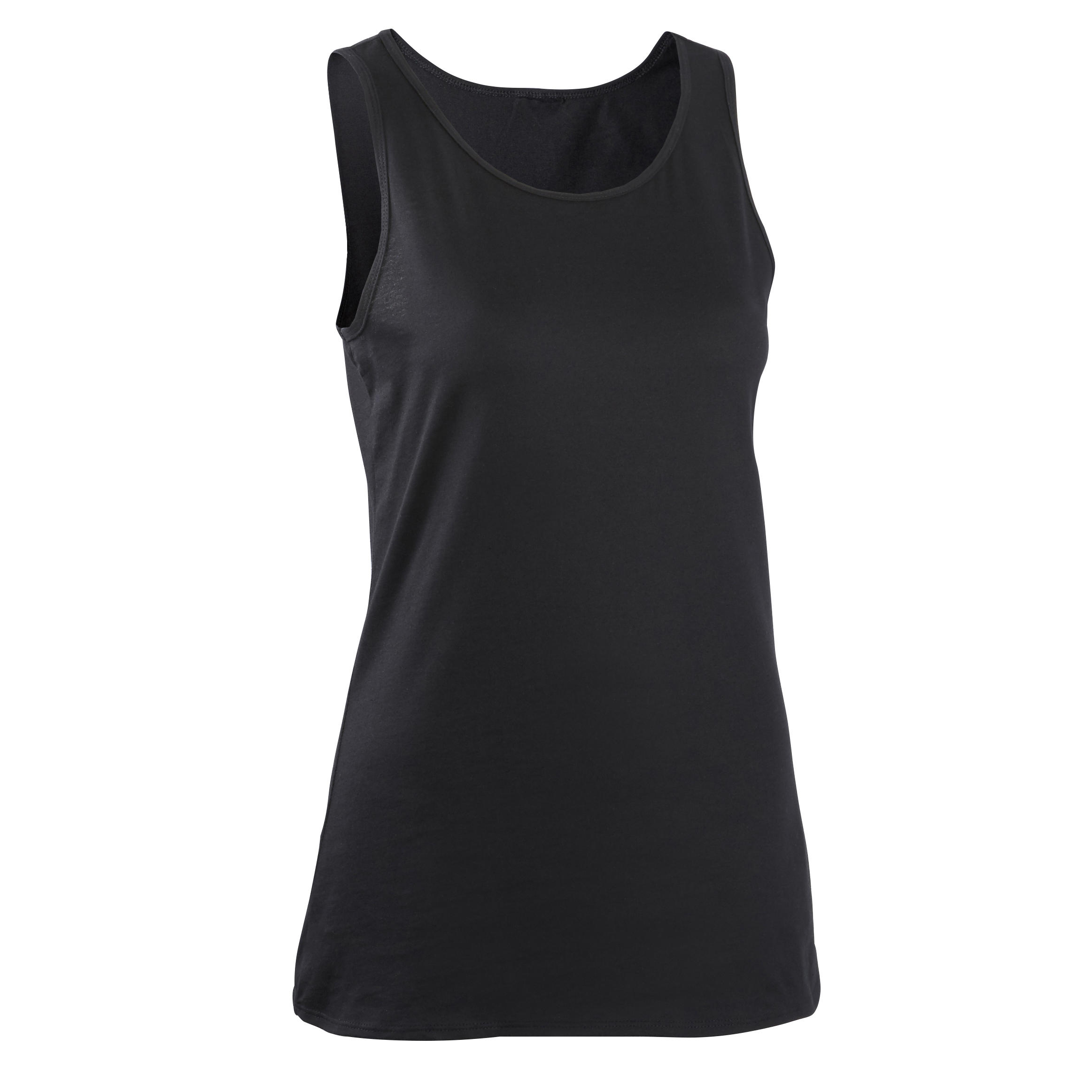 Women's Crew Neck Straight-Cut Cotton Fitness Tank Top 100 - Black 6/6